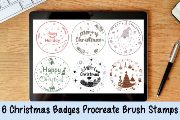 6 Christmas Badges Procreate Brush Stamp
