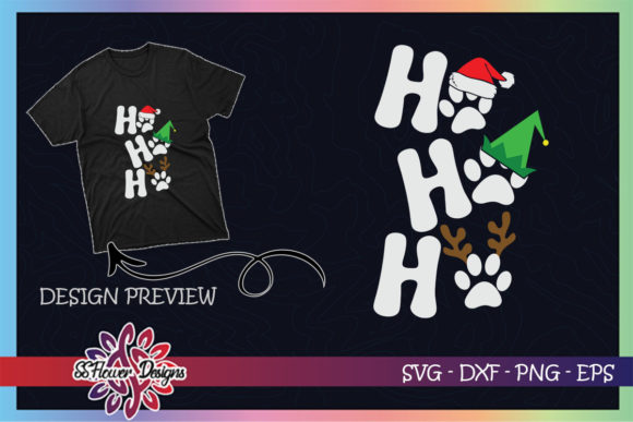 HO HO HO Pawprint Santa Hat Christmas T-Shirt Designs