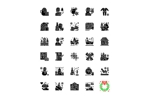 Winter Fun Black Glyph Icons Set